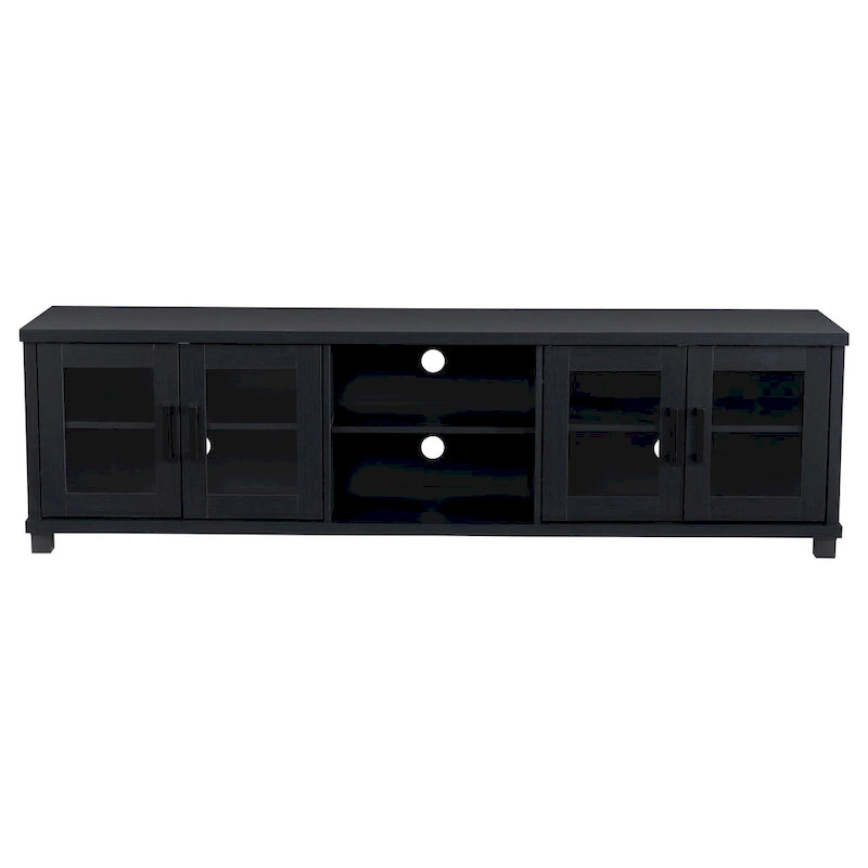 Meuble TV extra large noir avec rangement à porte vitrée pour téléviseurs jusqu'à 95 pouces