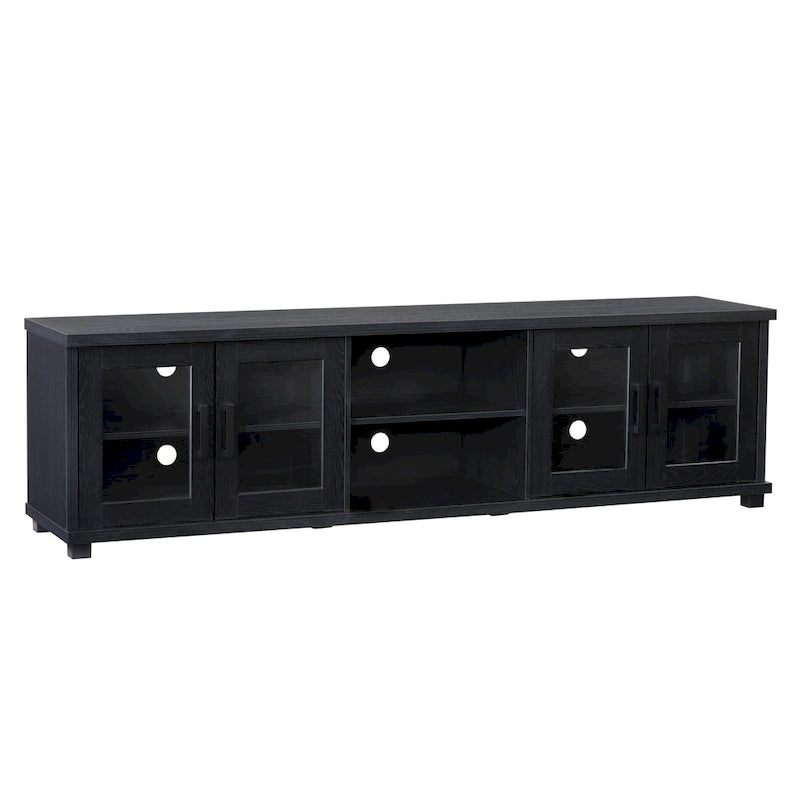 Meuble TV extra large noir avec rangement à porte vitrée pour téléviseurs jusqu'à 95 pouces