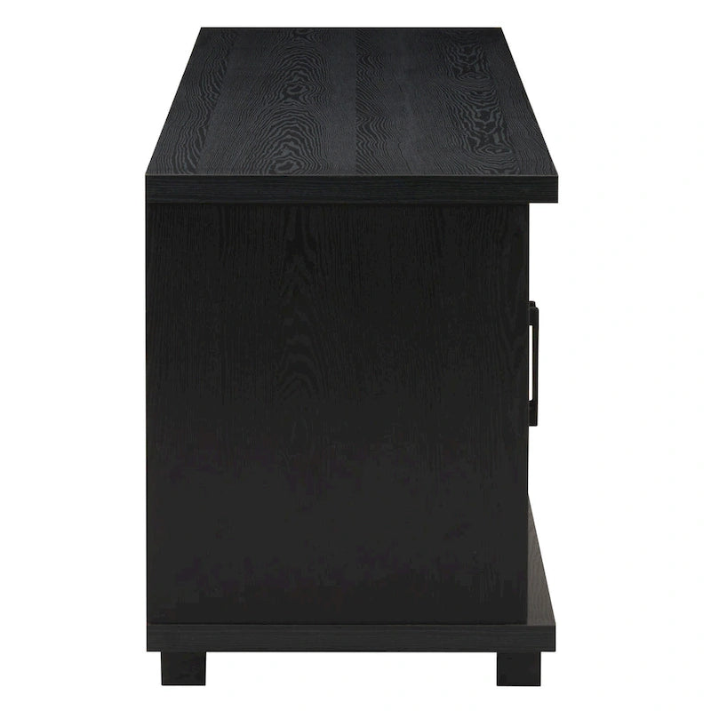 Meuble TV extra large noir avec rangement à porte vitrée pour téléviseurs jusqu'à 95 pouces