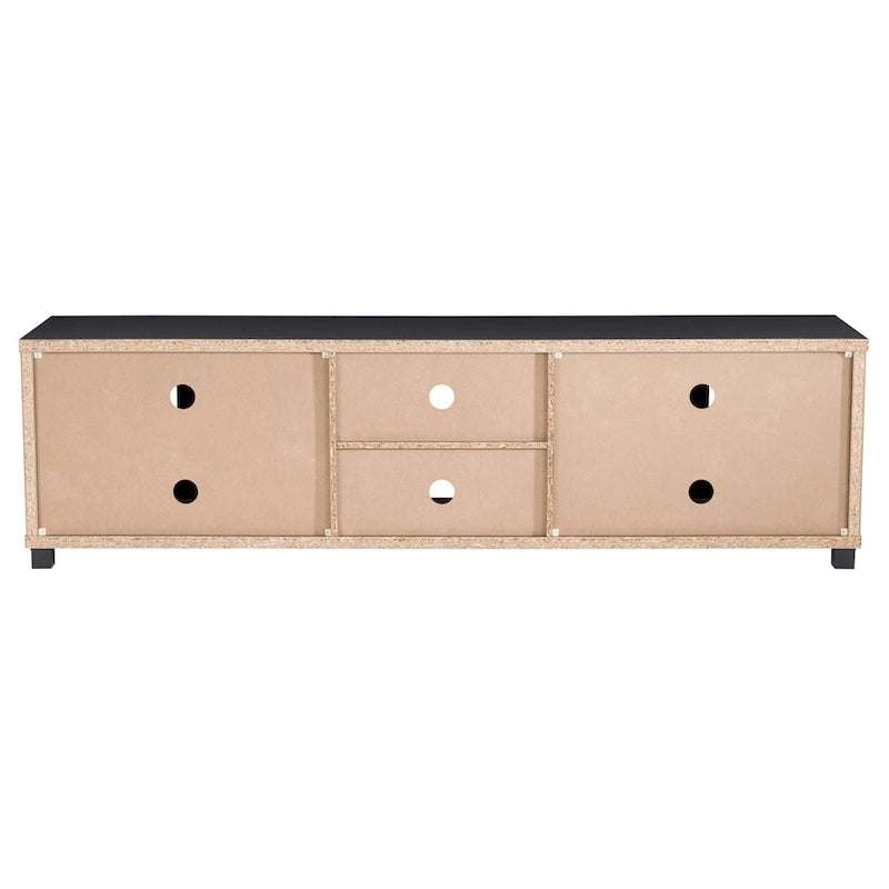 Meuble TV extra large noir avec rangement à porte vitrée pour téléviseurs jusqu'à 95 pouces