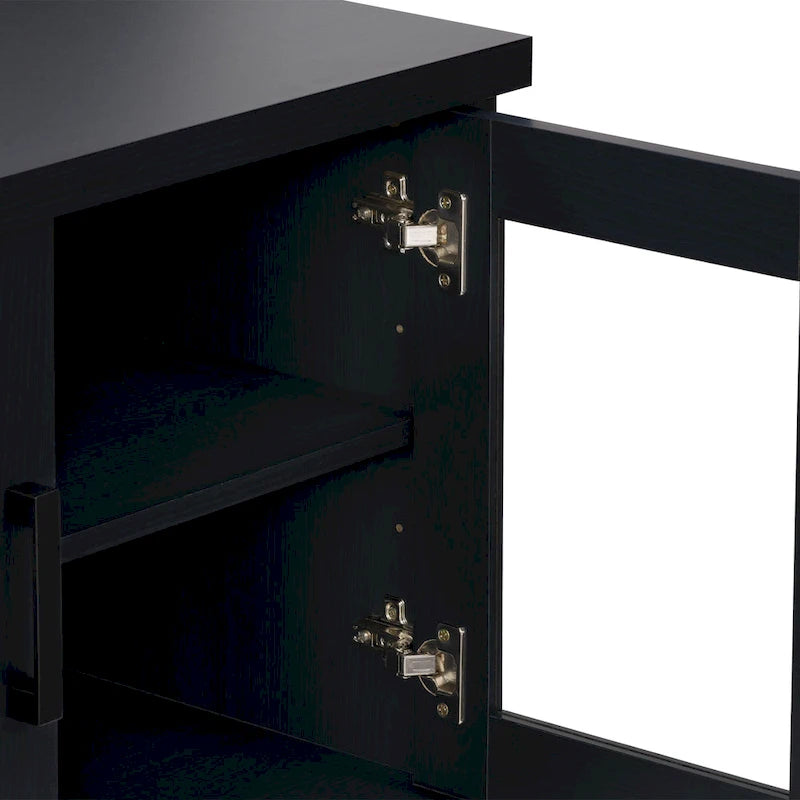 Meuble TV extra large noir avec rangement à porte vitrée pour téléviseurs jusqu'à 95 pouces