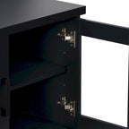 Meuble TV extra large noir avec rangement à porte vitrée pour téléviseurs jusqu'à 95 pouces