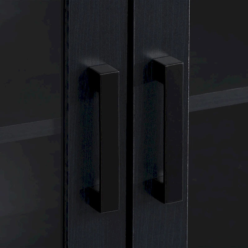 Meuble TV extra large noir avec rangement à porte vitrée pour téléviseurs jusqu'à 95 pouces