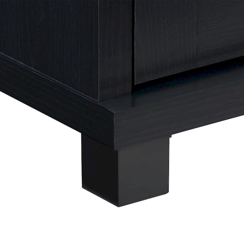 Meuble TV extra large noir avec rangement à porte vitrée pour téléviseurs jusqu'à 95 pouces