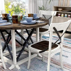 Table à manger en bois d'hévéa blanc antique style ferme