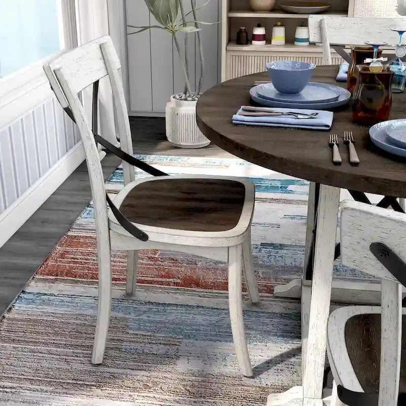 Table à manger en bois d'hévéa blanc antique style ferme