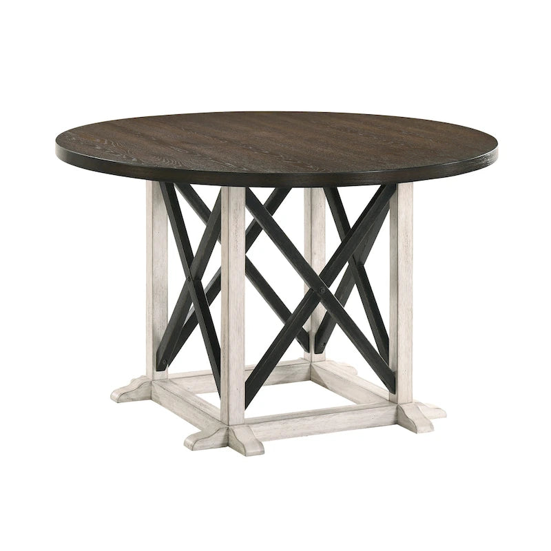 Table à manger en bois d'hévéa blanc antique style ferme