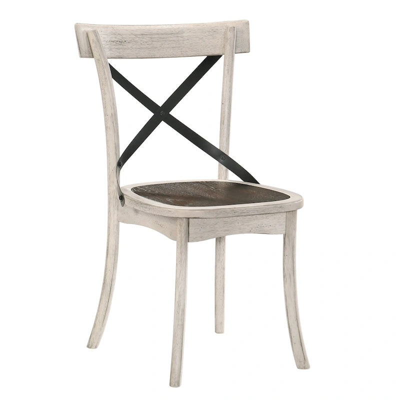 Table à manger en bois d'hévéa blanc antique style ferme