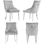Chaises de salle à manger modernes en velours gris clair avec pieds en argent miroir