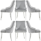Chaises de salle à manger modernes en velours gris clair avec pieds en argent miroir