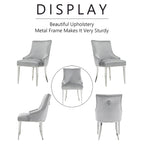 Chaises de salle à manger modernes en velours gris clair avec pieds en argent miroir