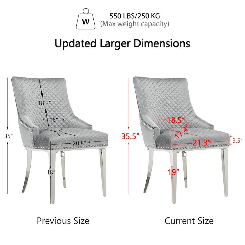 Chaises de salle à manger modernes en velours gris clair avec pieds en argent miroir