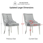Chaises de salle à manger modernes en velours gris clair avec pieds en argent miroir