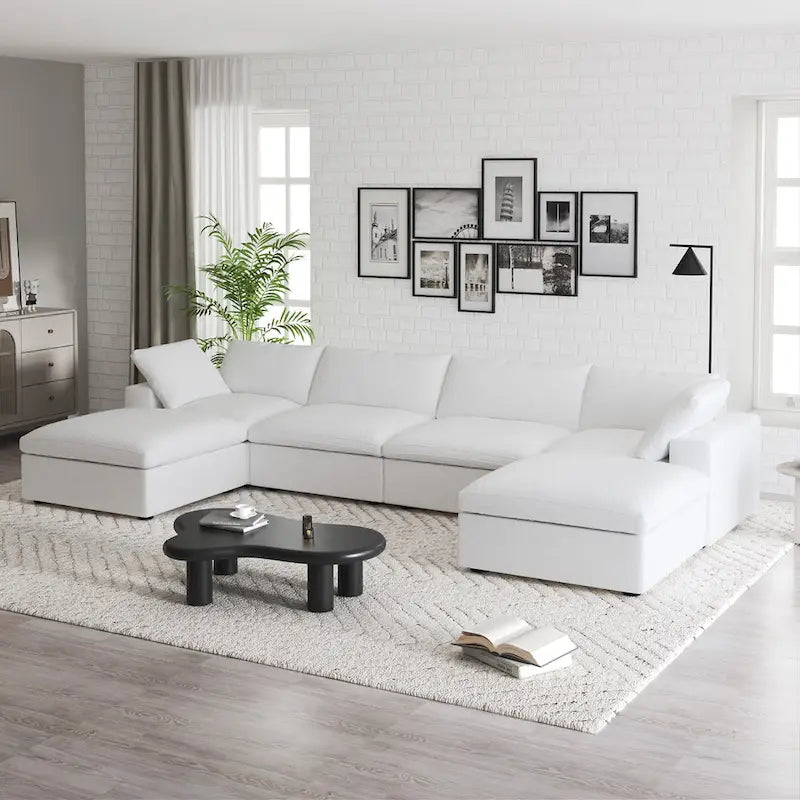Canapé d'angle rembourré en duvet en forme de U de 160 cm, 4 places avec 2 poufs