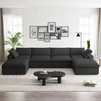 Canapé d'angle rembourré en duvet en forme de U de 160 cm, 4 places avec 2 poufs