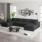Canapé d'angle rembourré en duvet en forme de U de 160 cm, 4 places avec 2 poufs
