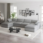 Canapé d'angle rembourré en duvet en forme de U de 160 cm, 4 places avec 2 poufs