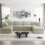 Canapé d'angle rembourré en duvet en forme de U de 160 cm, 4 places avec 2 poufs