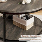 Table basse ronde en bois de 77 cm, avec étagère de rangement, pieds en métal
