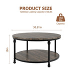 Table basse ronde en bois de 77 cm, avec étagère de rangement, pieds en métal