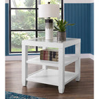 Table d'appoint de 61 cm de large en bois et verre avec étagère de rangement