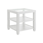 Table d'appoint de 61 cm de large en bois et verre avec étagère de rangement