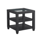 Table d'appoint de 61 cm de large en bois et verre avec étagère de rangement