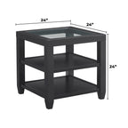 Table d'appoint de 61 cm de large en bois et verre avec étagère de rangement