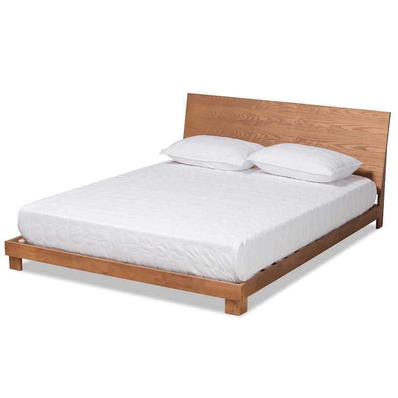 Lit plateforme en bois noyer brun contemporain moderne