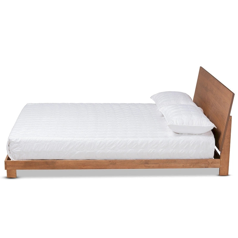Lit plateforme en bois noyer brun contemporain moderne