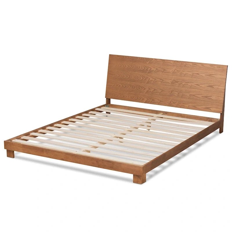 Lit plateforme en bois noyer brun contemporain moderne