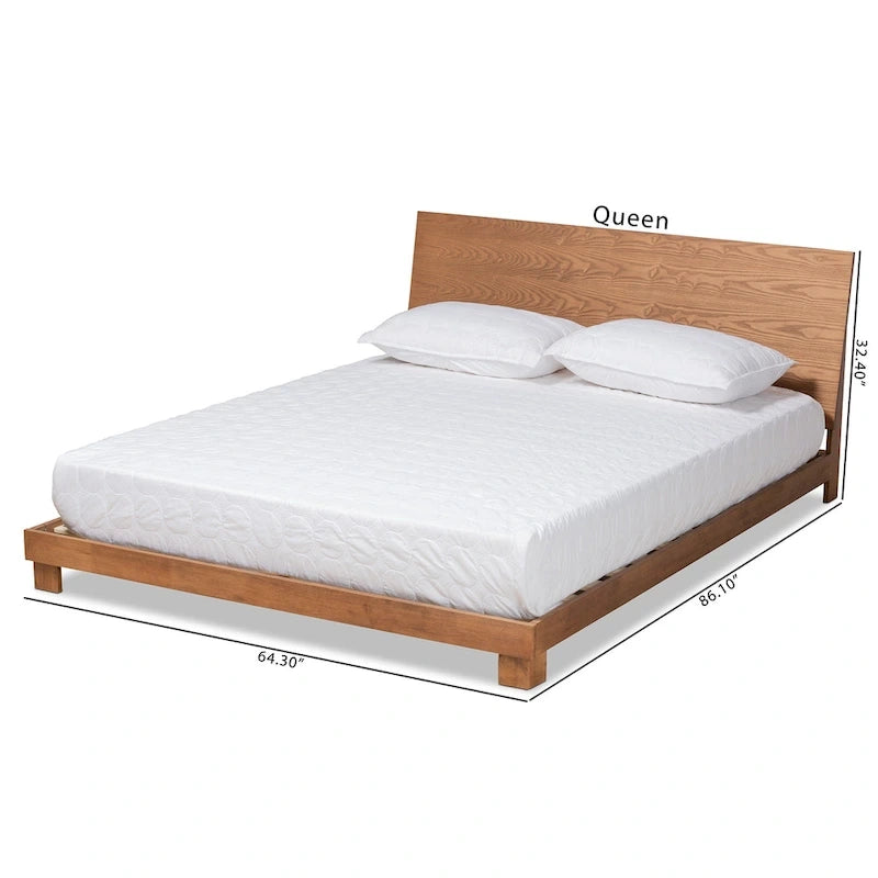 Lit plateforme en bois noyer brun contemporain moderne