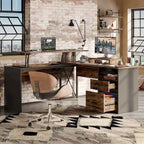55.7 Bureau d'angle relevable en L avec tiroirs et support d'écran