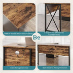 55.7 Bureau d'angle relevable en L avec tiroirs et support d'écran