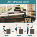 55.7 Bureau d'angle relevable en L avec tiroirs et support d'écran