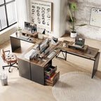 55.7 Bureau d'angle relevable en L avec tiroirs et support d'écran