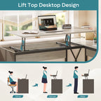 55.7 Bureau d'angle relevable en L avec tiroirs et support d'écran