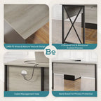55.7 Bureau d'angle relevable en L avec tiroirs et support d'écran