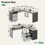 55.7 Bureau d'angle relevable en L avec tiroirs et support d'écran