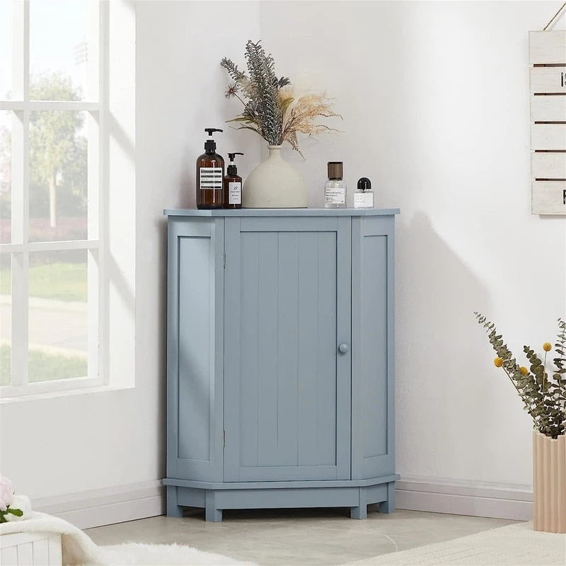 Meuble de rangement de salle de bain avec étagères réglables, Armoire d'angle sur pied avec porte unique, Meuble de sol autonome