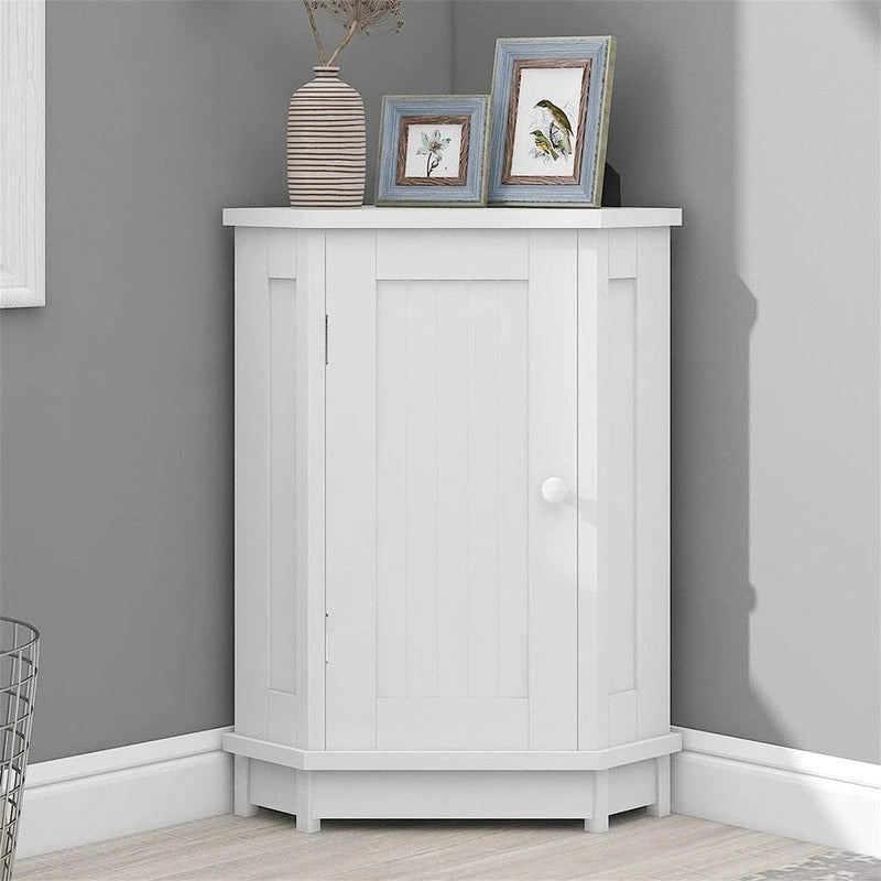 Meuble de rangement de salle de bain avec étagères réglables, Armoire d'angle sur pied avec porte unique, Meuble de sol autonome