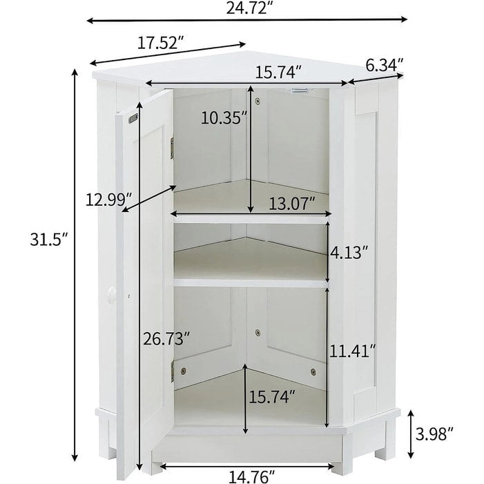 Meuble de rangement de salle de bain avec étagères réglables, Armoire d'angle sur pied avec porte unique, Meuble de sol autonome