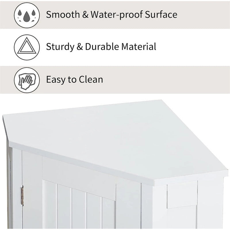 Meuble de rangement de salle de bain avec étagères réglables, Armoire d'angle sur pied avec porte unique, Meuble de sol autonome