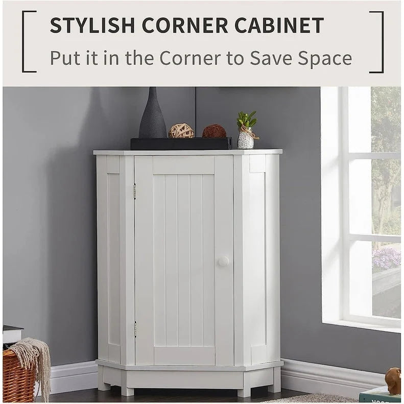 Meuble de rangement de salle de bain avec étagères réglables, Armoire d'angle sur pied avec porte unique, Meuble de sol autonome