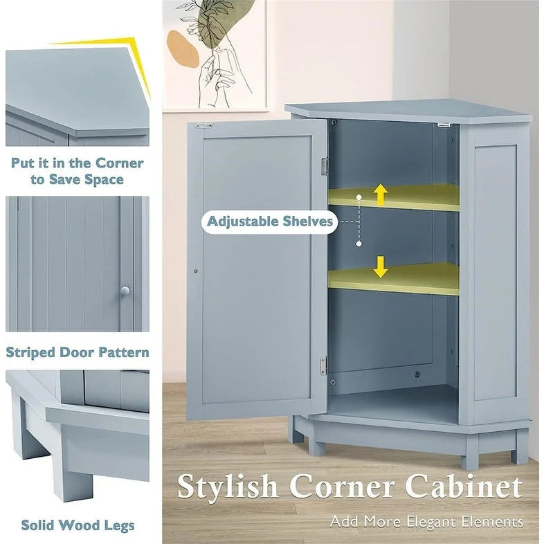 Meuble de rangement de salle de bain avec étagères réglables, Armoire d'angle sur pied avec porte unique, Meuble de sol autonome