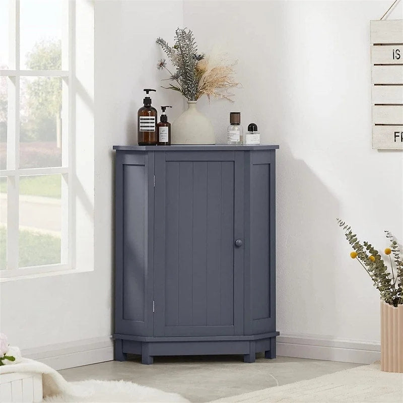 Meuble de rangement de salle de bain avec étagères réglables, Armoire d'angle sur pied avec porte unique, Meuble de sol autonome