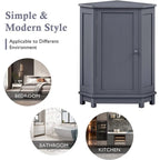 Meuble de rangement de salle de bain avec étagères réglables, Armoire d'angle sur pied avec porte unique, Meuble de sol autonome