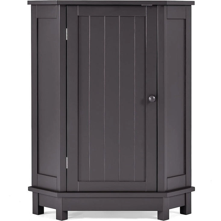 Meuble de rangement de salle de bain avec étagères réglables, Armoire d'angle sur pied avec porte unique, Meuble de sol autonome
