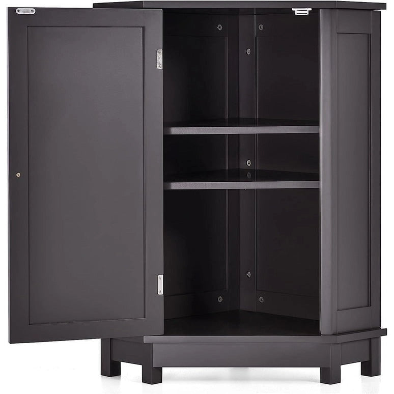Meuble de rangement de salle de bain avec étagères réglables, Armoire d'angle sur pied avec porte unique, Meuble de sol autonome
