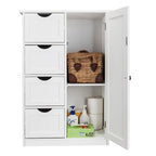 Meuble de rangement de salle de bain à porte unique avec 4 tiroirs Blanc
